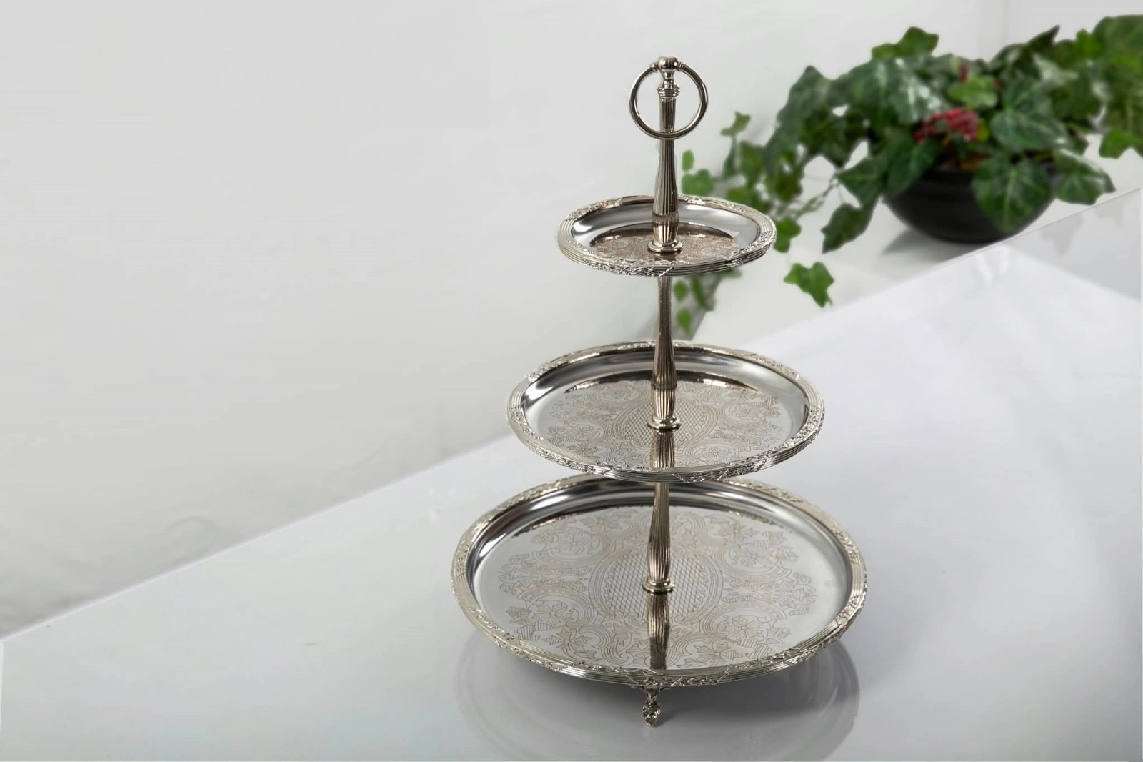 3 KATLI ÇELİK GÜMÜŞ RENGİ SUNUMLUK 15CM/22CM/30CM