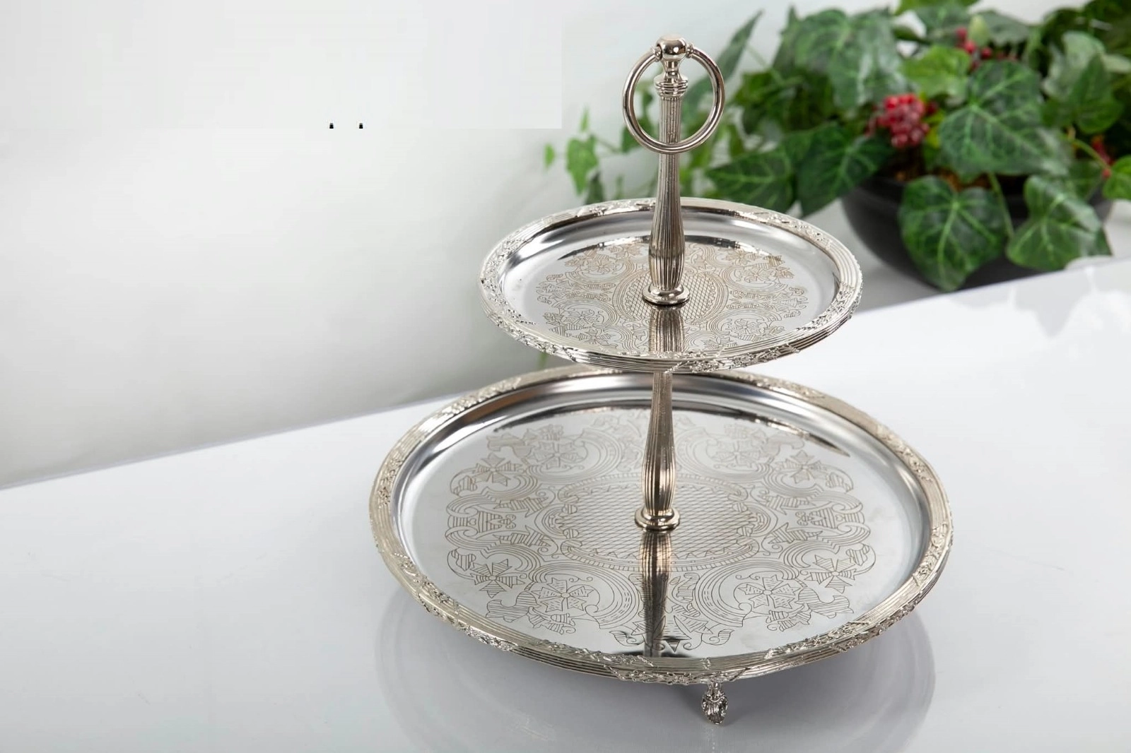 2 KATLI ÇELİK GÜMÜŞ RENGİ SUNUMLUK 19CM/30CM