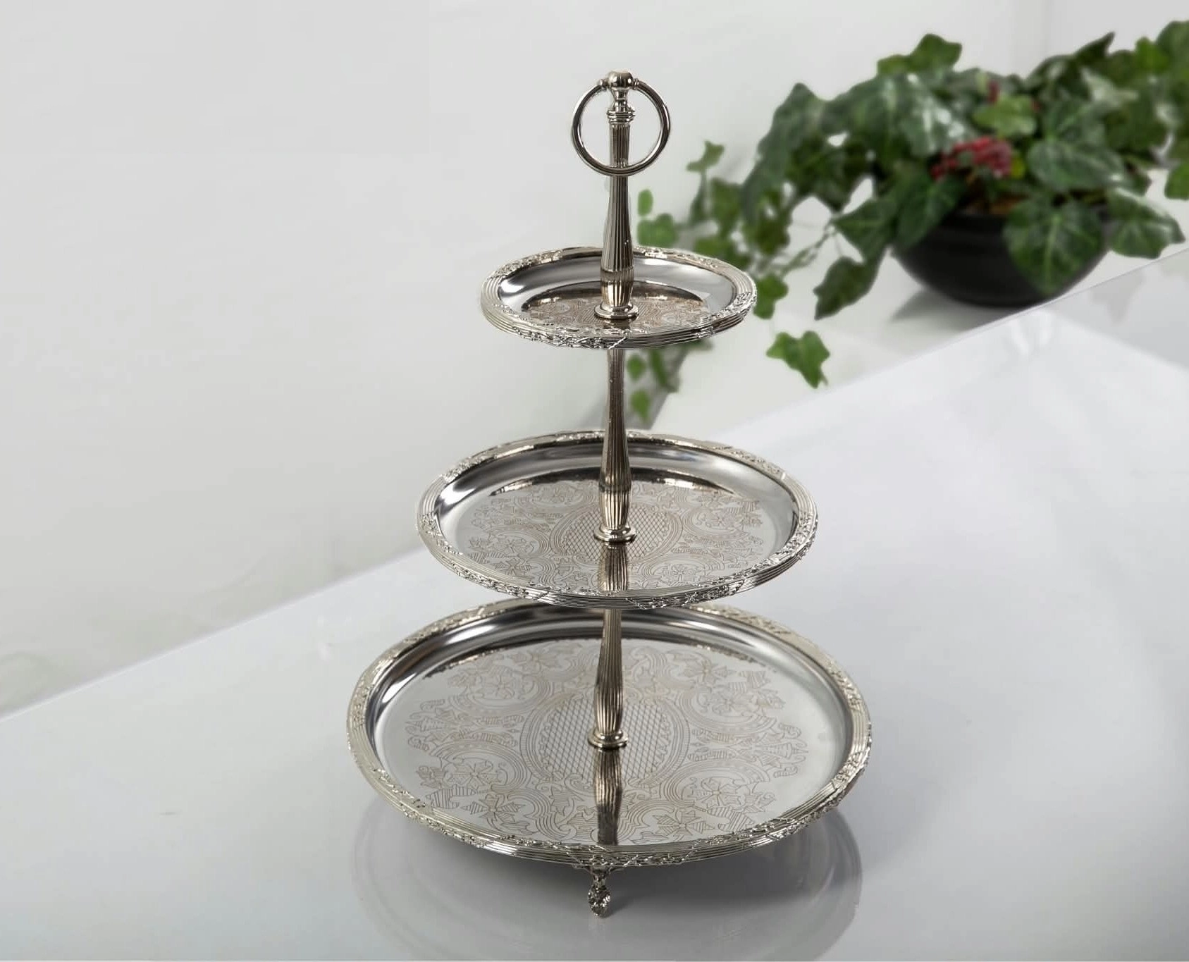 GÜMÜŞ 3 KATLI SUNUM TABAĞI 15CM/22CM/30CM
