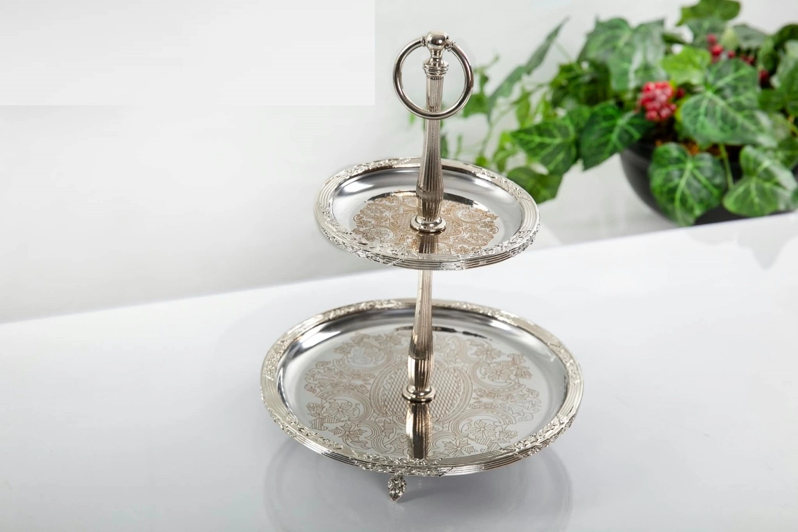 2 KATLI ÇELİK GÜMÜŞ RENGİ SUNUMLUK 15CM/22CM/