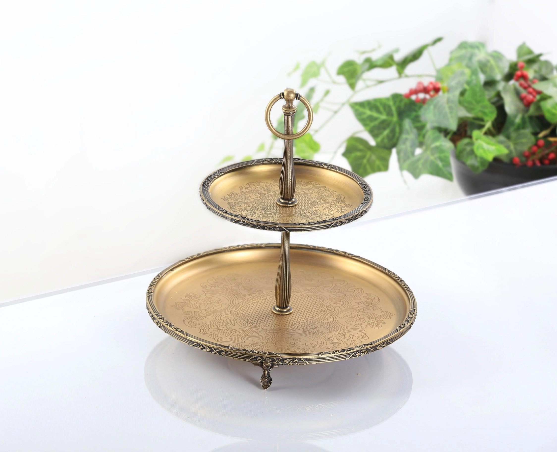 ANTİK 2 KATLI SUNUM TABAĞI 30 CM/19 CM
