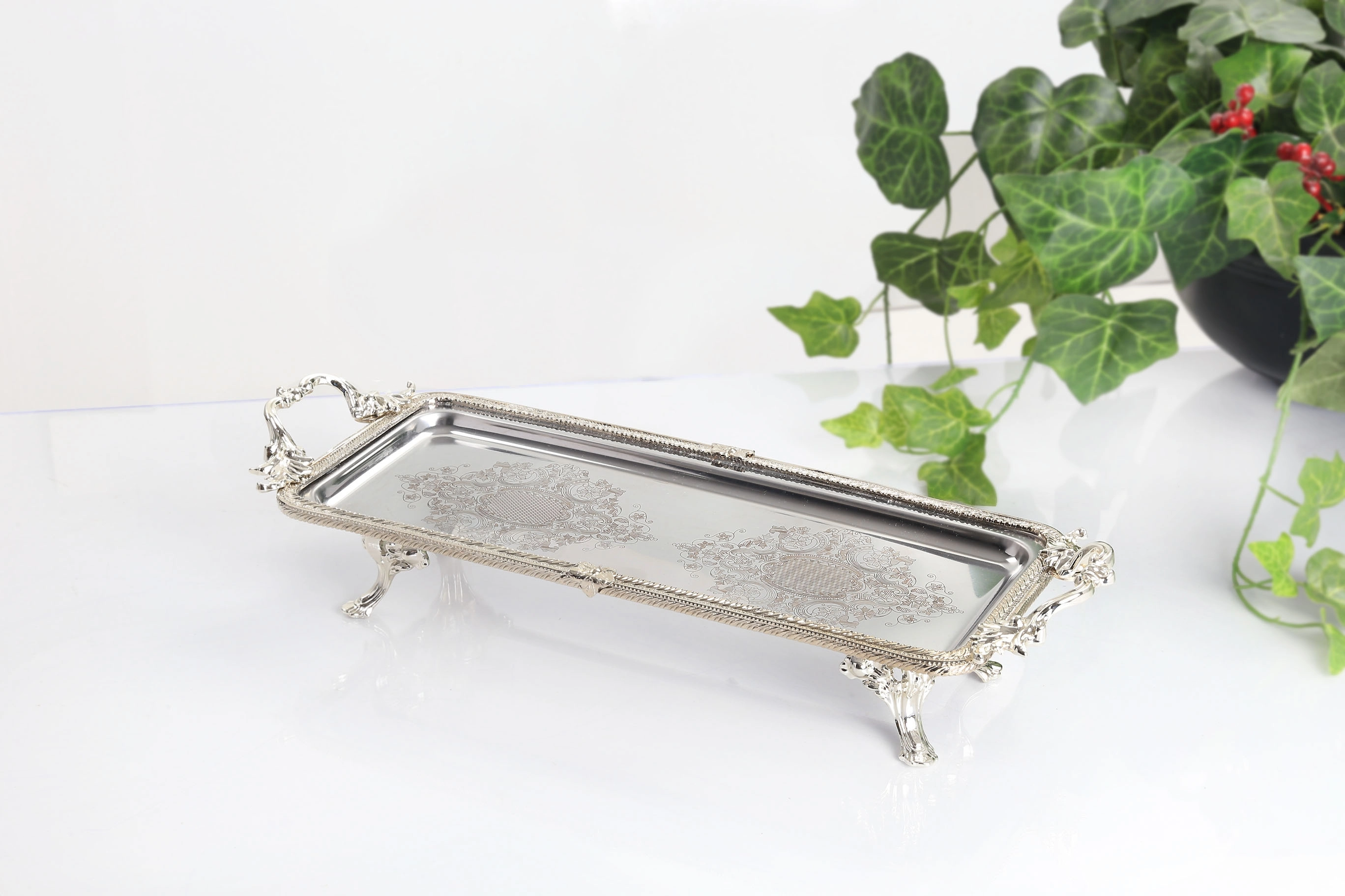 34X14 CM DİKDÖRTGEN SUNUM TEPSİSİ GÜMÜŞ