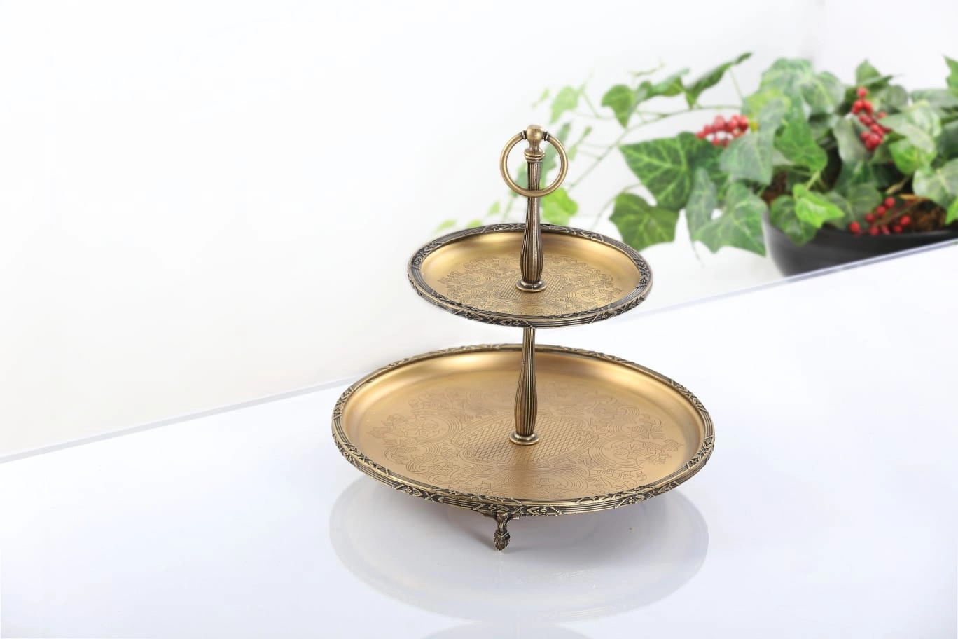 2 KATLI ÇELİK SUNUMLUK ANTİK RENGİ 30CM/19CM