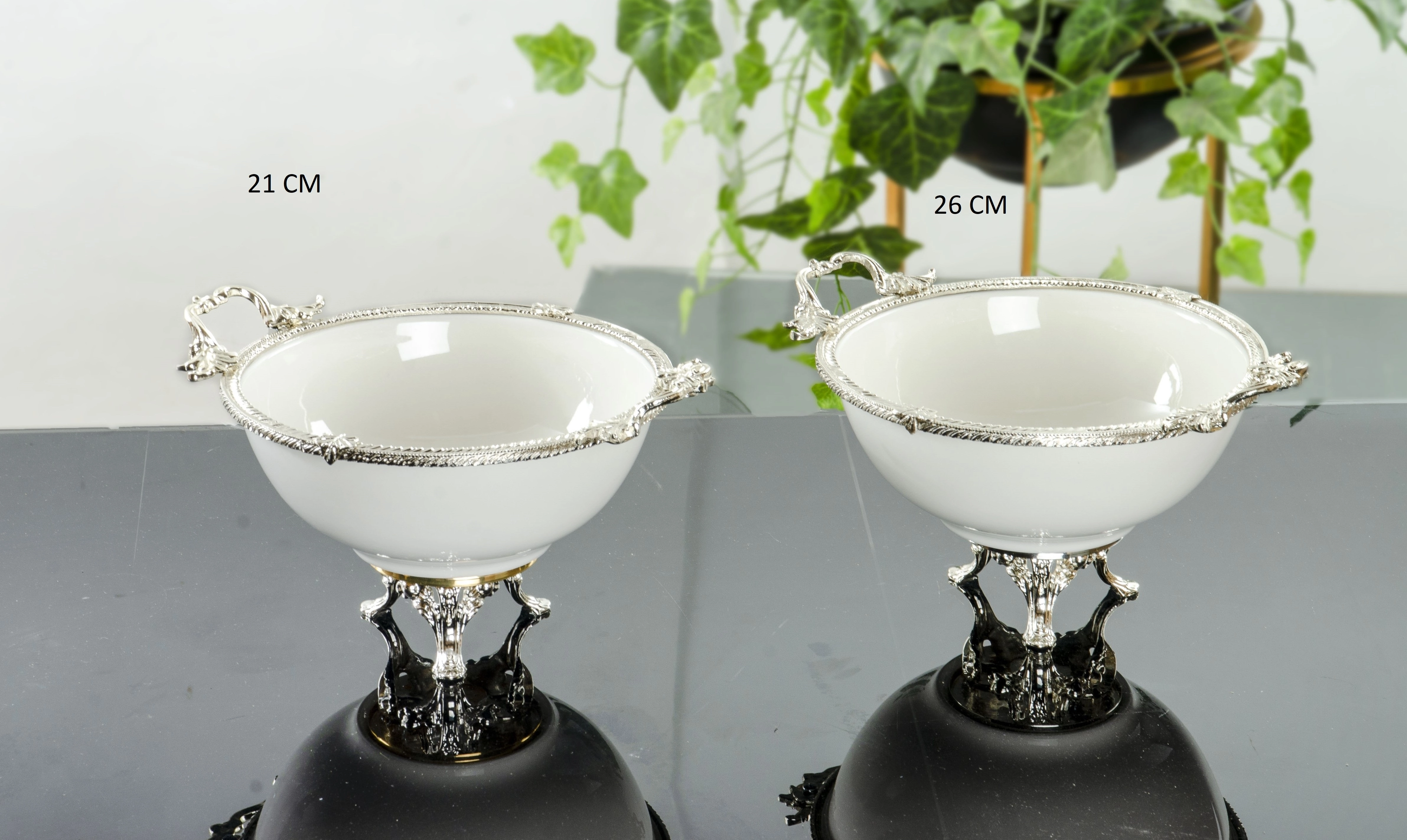 2 PARÇA PORSELEN SALATA SUNUM KASESİ GÜMÜŞ