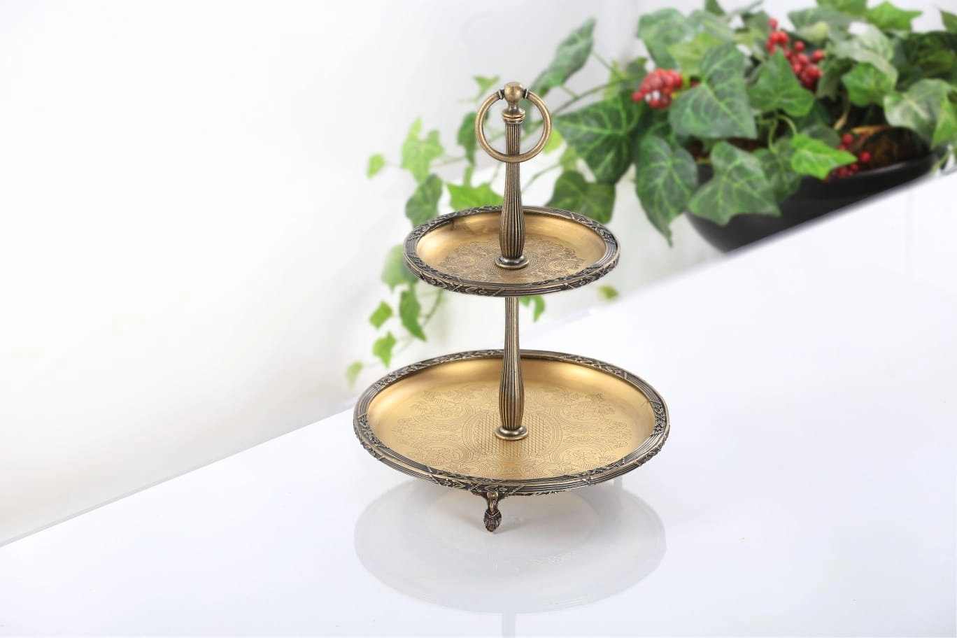 2 KATLI ÇELİK SUNUMLUK ANTİK RENGİ 22CM/15CM