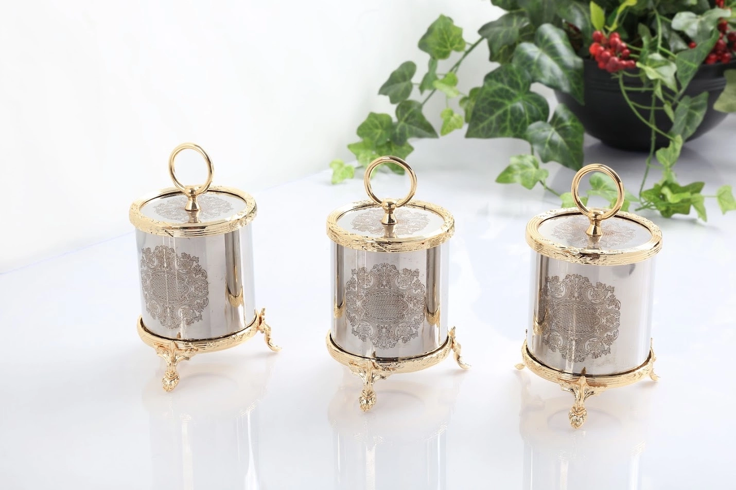 3 LÜ ÇELİK KÜÇÜK BOY KAVANOZ SETİ GOLD RENGİ 500 CC