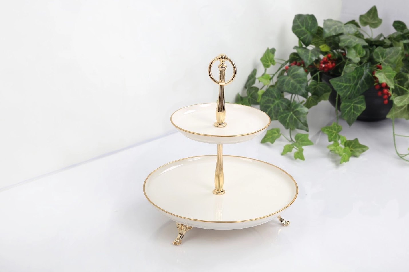 2 KATLI PORSELEN GOLD RENK  30CM/19CM