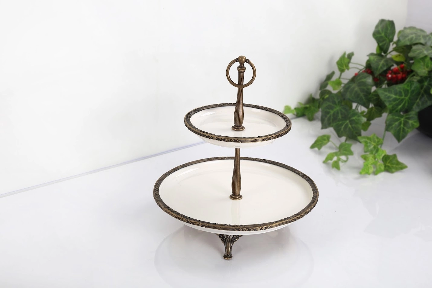 2 KATLI ANTİK PORSELEN SUNUMLUK 30CM/19CM