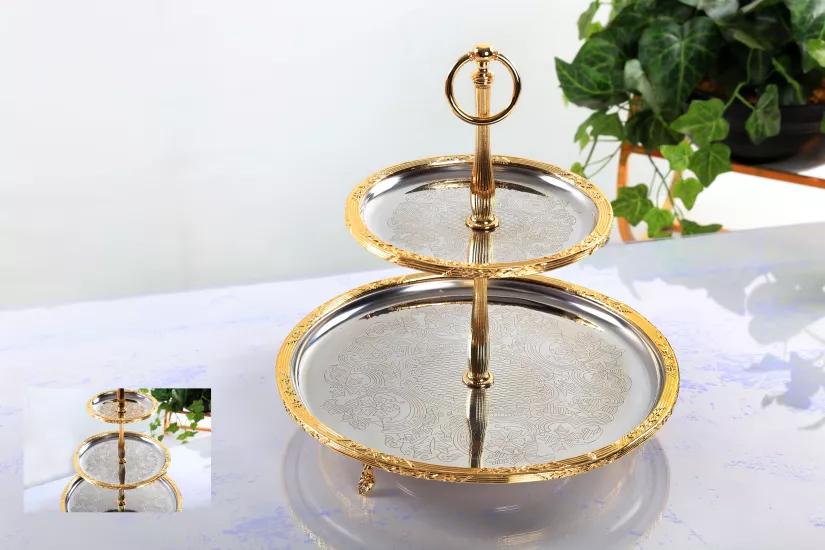 ÇELİK 2 KATLI İŞLEMELİ SUNUM TABAĞI ALTIN