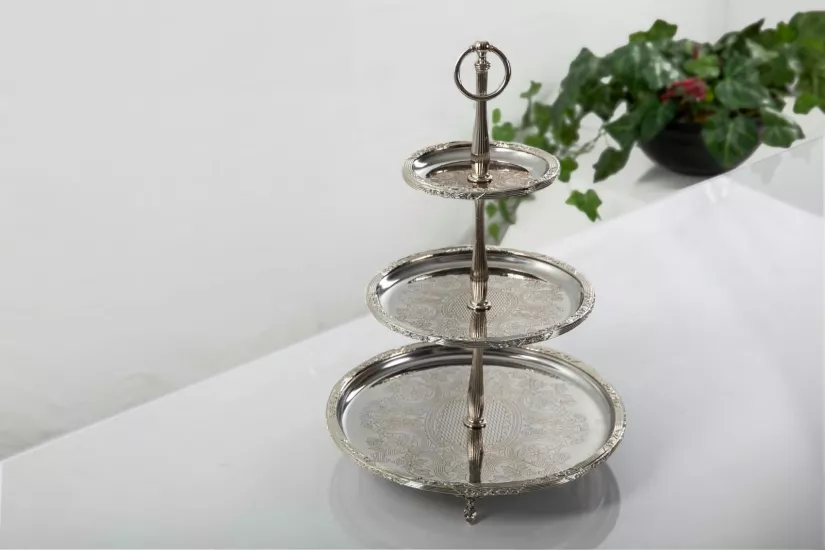 3 KATLI ÇELİK GÜMÜŞ RENGİ SUNUMLUK 15CM/22CM/30CM