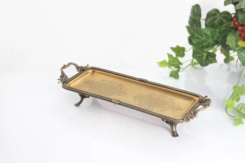 34X14 CM DİKDÖRTGEN SUNUM TEPSİSİ ANTİK