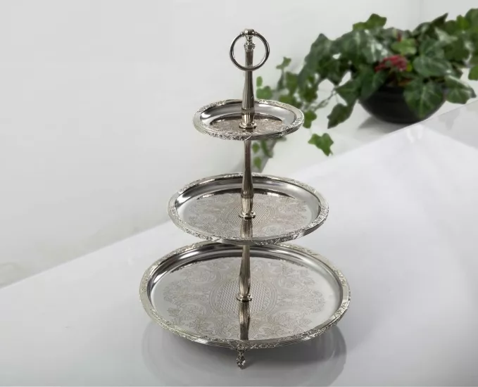 GÜMÜŞ 3 KATLI SUNUM TABAĞI 15CM/22CM/30CM