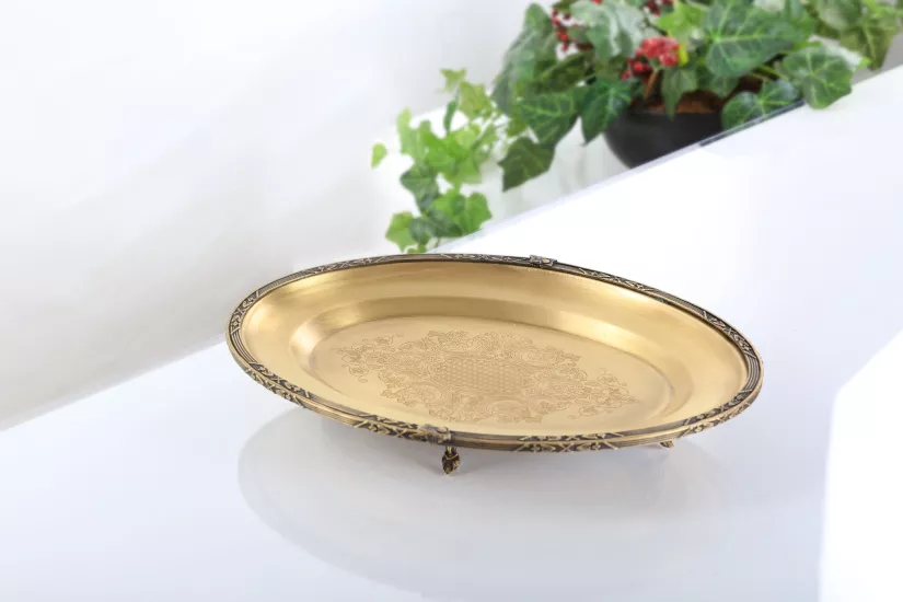 ANTİK İŞLEMELİ ÇELİK OVAL 35 CM SUNUM TABAĞI
