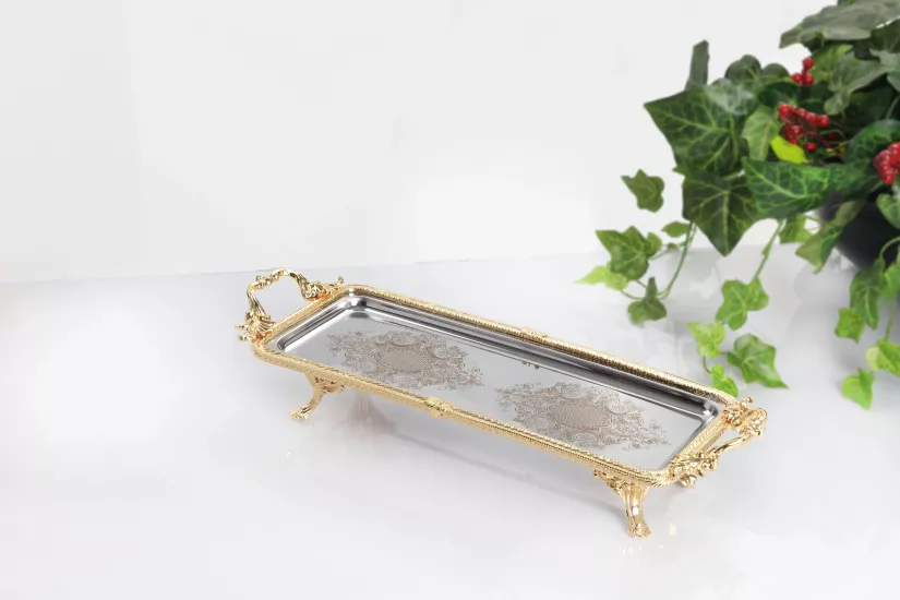  34X14 CM DİKDÖRTGEN SUNUM TEPSİSİ ALTIN