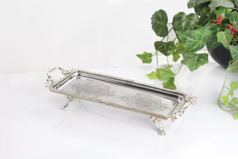34X14 CM DİKDÖRTGEN SUNUM TEPSİSİ GÜMÜŞ