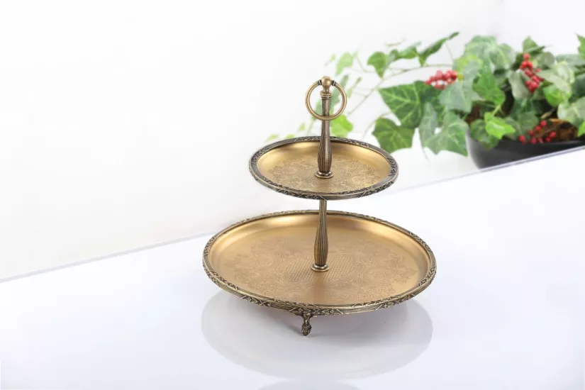 2 KATLI ÇELİK SUNUMLUK ANTİK RENGİ 30CM/19CM