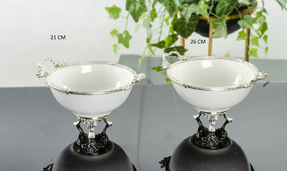 2 PARÇA PORSELEN SALATA SUNUM KASESİ GÜMÜŞ