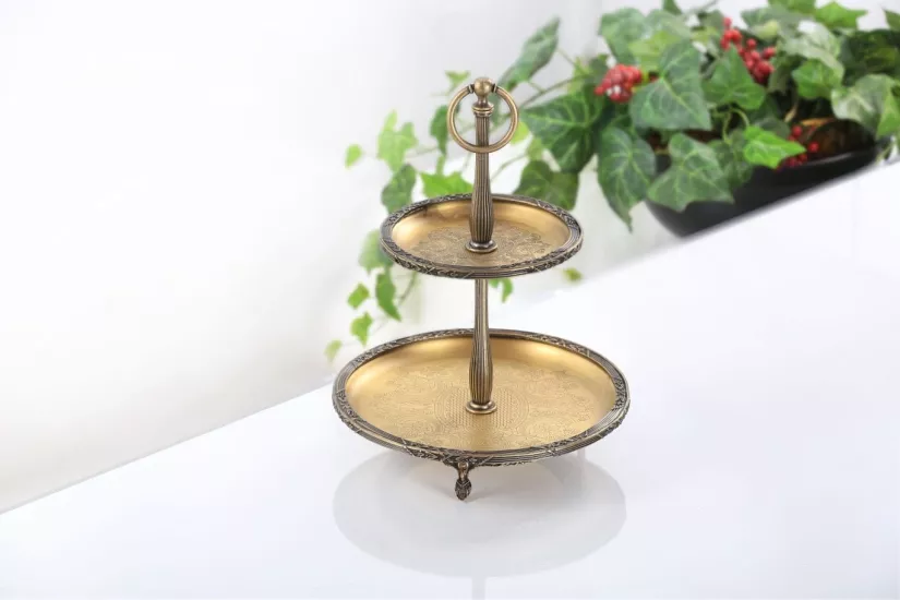 2 KATLI ÇELİK SUNUMLUK ANTİK RENGİ 22CM/15CM