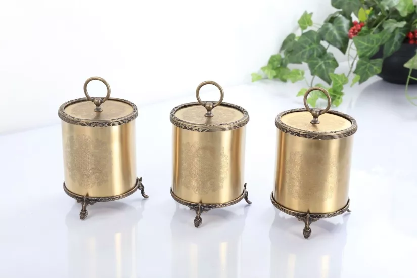 3 LÜ ÇELİK BÜYÜK BOY KAVANOZ SETİ ANTİK RENGİ 1200 CC