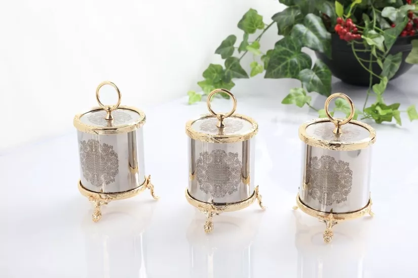 3 LÜ ÇELİK KÜÇÜK BOY KAVANOZ SETİ GOLD RENGİ 500 CC