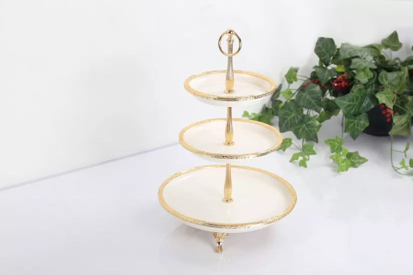 3 KATLI PORSELEN GOLD RENK  30CM/21CM/19CM