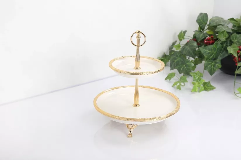2 KATLI PORSELEN GOLD RENK  30CM/19CM