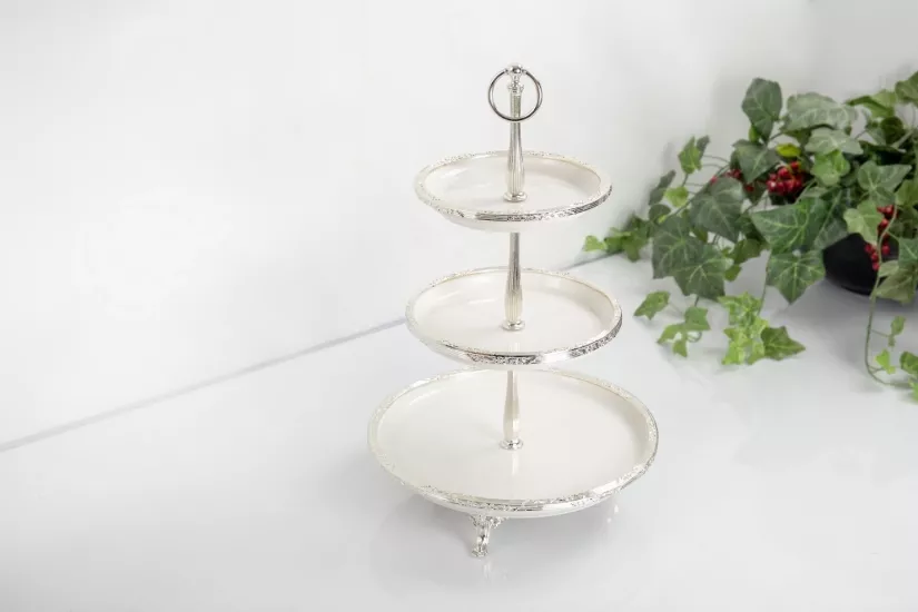 3 KATLI PORSELEN GÜMÜŞ RENK  30CM/21CM/19CM